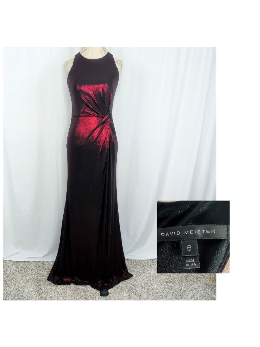 David Meister Red Dress 4 Small Formal Metallic Gown